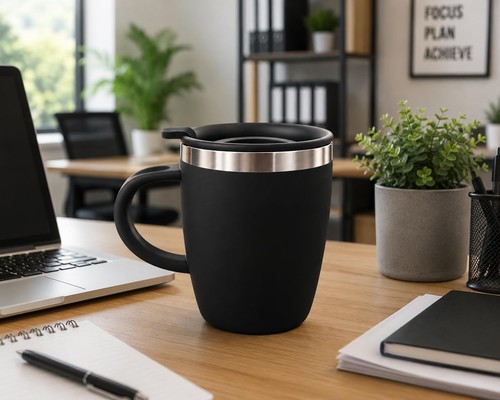 Insulated travel mug with - with, lid