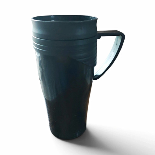 Black plastic travel mug - black,